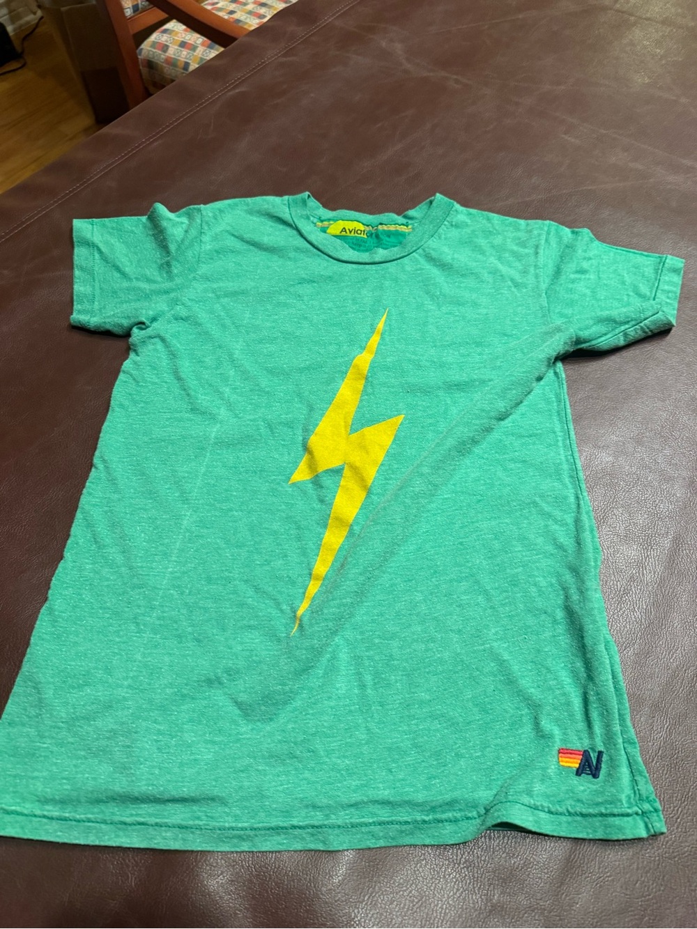 Aviator nation  Green Tee with Yellow Lightning Bolt